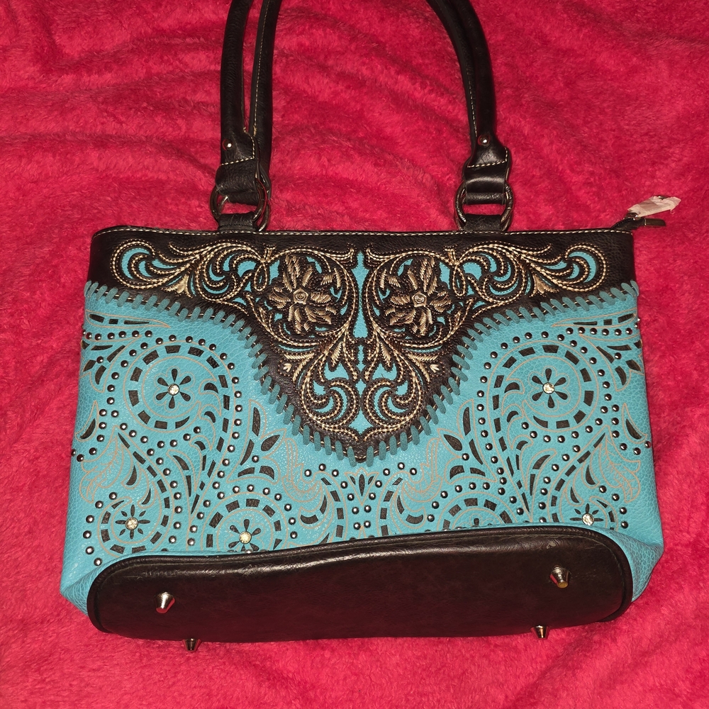 Montana West Turquoise and Brown Embroidered Shoulder Bag
